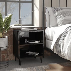 vidaXL Mesas cabeceira pernas metal 2 pcs 40x30x50 cm preto brilhante