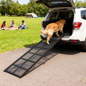 Rampa dobrável para cães em aço 191 x 50 x 4 cm, escada para cães com superfície antiderrapante, capacidade de 180 kg, preta