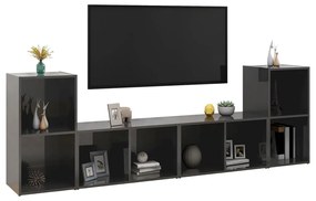 Móveis de TV 4 pcs derivados de madeira cinza brilhante