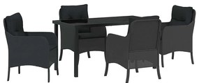 Conjunto de Jantar para Jardim de 5 Peças com Almofadas Pretas de Ratt
