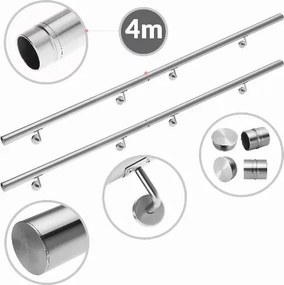 Conjunto de 4 corrimãos em aço inoxidável, Dimensões totais (C x Ø): 400 x 4,2 cm Prateado