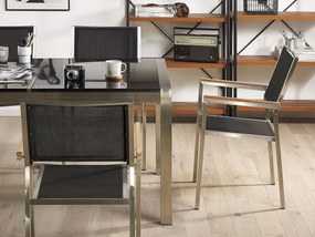 Conjunto de mesa com tampo em vidro preto 180 x 90 cm e 6 cadeiras pretas GROSSETO Beliani