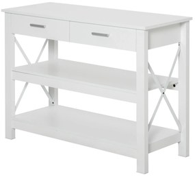 HOMCOM Mesa consola tipo aparador de estilo moderno com 2 gavetas e prateleiras inferiores 105x40x76 cm Branco