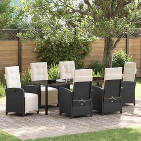 vidaXL Conjunto de Jantar para Jardim de 7 Peças com Almofadas em Polyrattan Preto