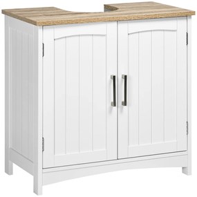 kleankin Móvel para Lavatório Pousar Armário para Casa de Banho de Madeira com 2 Portas e Prateleira Interior Ajustável 60x30x60cm Branco