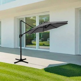 Guarda-sol redondo jardim 294 x 247 cm Guarda-sol suspenso com rotação de 360° Base cruzada 5 inclinações ajustáveis Cinzento