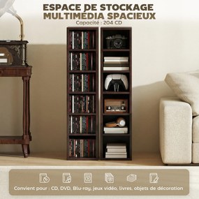 Conjunto de 2 prateleiras verticais para arrumação de CDs e DVDs, com 12 compartimentos, 21 x 22,5 x 88,5 cm, capacidade para 204 CDs, castanho
