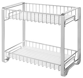 Rack de temperos SONGMICS, prateleira de balcão de cozinha de metal de 2 camadas, organizador de temperos com forro de prateleira de plástico, pés antiderrapantes, fácil de montar, para bancada, despensa, banheiro, prata KCS013E01