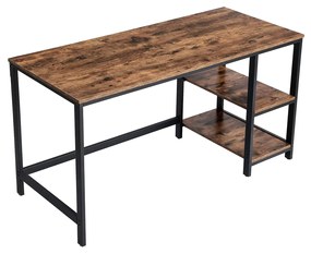 Mesa de computador VASAGLE, escrivaninha com 2 prateleiras à esquerda ou direita, mesa de trabalho para sala de escritório, estrutura de aço, industrial, marrom rústico e preto LWD55X