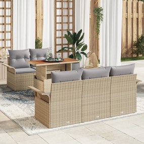 Conjunto de Sofá de Jardim de 6 peças com Almofadas em Rattan Bege Pol
