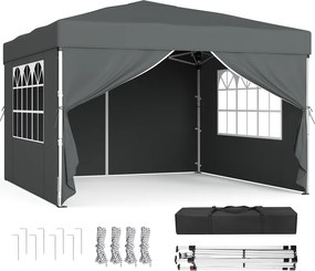 Tenda dobrável de 3 x 3 m para jardim e festas, com 4 paredes laterais, cinzento escuro