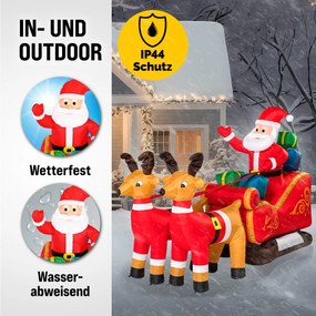 Pai Natal insuflável com trenó XXL Decoração iluminado com 12 LEDs 240 x 92 x 155 cm Multicolorido