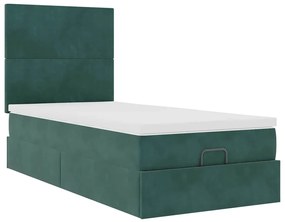 Estrutura de cama otomana vidaXL com colchões verde escuro Veludo