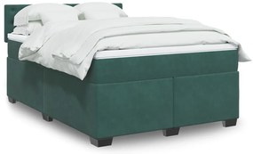 vidaXL Cama com molas/colchão 140x190 cm veludo verde-escuro