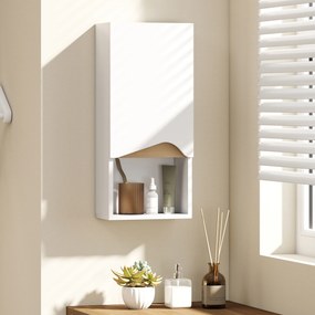 Armário de parede para casa de banho 30 x 17 x 67 cm com porta de fecho suave, prateleira ajustável e compartimento aberto, branco