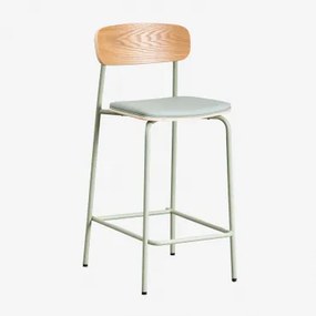 Banqueta Alta Empilhável Wilpier De 65 Cm Em Ferro E Madeira Verde Laurel & Couro Sintético Tropa - Sklum