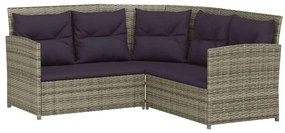 2 pcs conjunto de sofás formato L c/ almofadões vime PE cinza