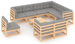10 pcs conjunto lounge de jardim c/ almofadões pinho maciço