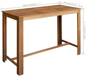 Mesa de bar em madeira de acácia maciça 150x70x105 cm
