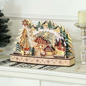 Aldeia de Natal Luminosa, 45 x 12 x 30 cm, com 20 LED, Cor Madeira Natural