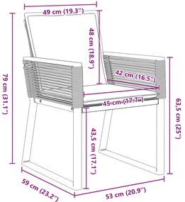 Conjunto de Jantar de Jardim 5 Peças com Almofadas Preto Rattan PE