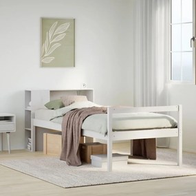 vidaXL Cama com estante sem colchão 90x190 cm pinho maciço branco