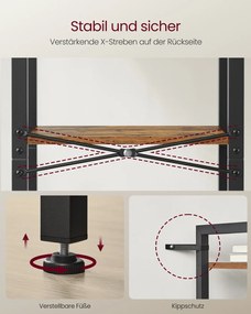 Estante 24 x 40 x 107 cm com 4 prateleiras abertas, em castanho vintage e preto