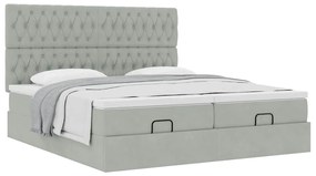 Estrutura cama otomana colchões 200x200cm veludo cinzento claro