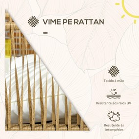 Conjunto de Jardim Exterior em Rattan Sintético com 2 Poltronas 1 Sofá de 2 Lugares 1 Mesa de Centro e Almofadas Creme