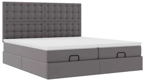Estrutura de cama otomana com colchão cinza couro falso