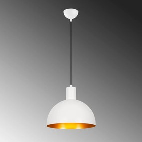 Candeeiro Suspenso Sivani – Branco e Dourado – Diâmetro 30 cm, Altura