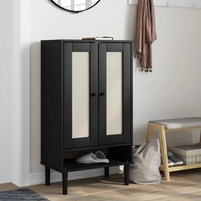 vidaXL Sapateira SENJA aspeto vime 59,5x35x107cm madeira maciça preto