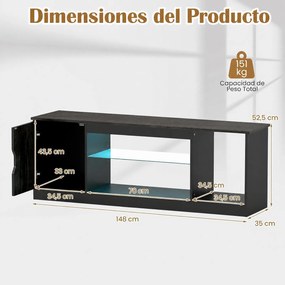 Móvel de TV, 148 x 35 x 52,5 cm, Iluminação LED Multicolor, Preto