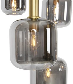LED Candeeiro de suspensão inteligente preto com dourado e vidro fumê incl. 5 Wifi A60 - Zuzanna Moderno