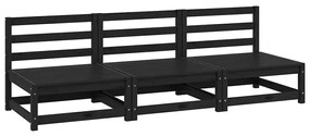 Sofás de centro para jardim 3 pcs madeira de pinho maciço preto