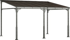 Outsunny Pérgola Encostada 4x3m com Telhado em Policarbonato, Pergolado de Jardim em Metal e Alumínio com Parafusos, para Exterior, Terraço e Pátio, Proteção UV, Castanho | Aosom Portugal