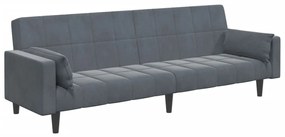 Sofá-cama 2 lugares c/ apoio de pés veludo cinzento-escuro