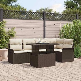 vidaXL Conjunto de Sofá de Jardim 6 Peças com Almofadas Castanho em Rattan