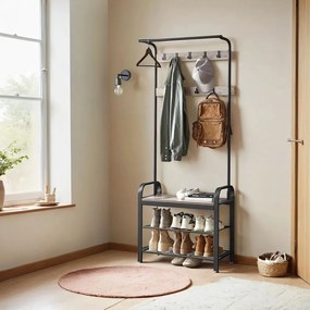 Cabide entrada, bengaleiro com banco para sapatos 33,7 x 72 x 183 cm preto-greige