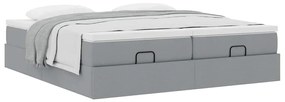 Estrutura de cama otomana com colchões tecido cinzento claro