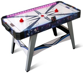 Mesa de Air hóquei com luzes LED e marcador LED 137 x 65 x 86 cm, 2 empurradores e discos, motor potente de 12V azul