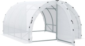 Estufa de jardim tipo túnel com área útil de 12 m² (4 m de comprimento x 3 m de largura x 2 m de altura), estrutura tubular reforçada de 25 mm, porta