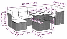 8 pcs conjunto sofás de jardim com almofadões vime PE preto