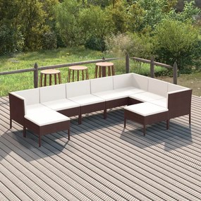 vidaXL 9 pcs conjunto lounge jardim c/ almofadões vime PE castanho