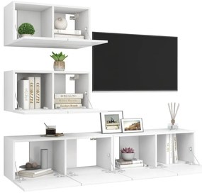 4 pcs conjunto de móveis de TV derivados de madeira branco