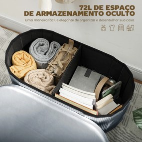 Puff de Arrumação 72 L 76x38x35 cm Estofado em Veludo Baú de Arrumação Suporta 120 kg Cinzento Escuro