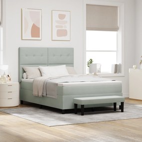 vidaXL Cama Box Spring com Colchão &amp; Banco Cinza Claro 140x190 cm Veludo