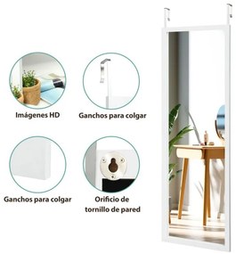 Espelho de corpo inteiro de parede com ganchos para porta Quarto Quarto Sala Vestiário 120 x 37 cm Branco