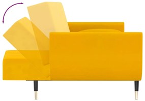 Sofá-cama 2 lugares com duas almofadas veludo amarelo