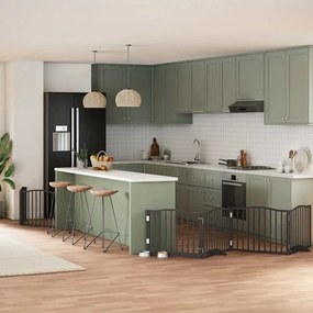vidaXL Portão p/ cães com porta dobrável 6 painéis 480 cm álamo preto